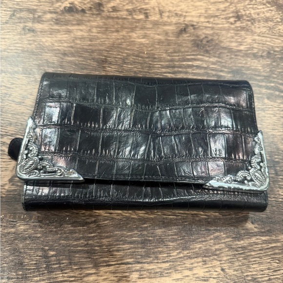Brighton Black Croc-Embossed Wallet with Silver Details - Picture 1 of 8